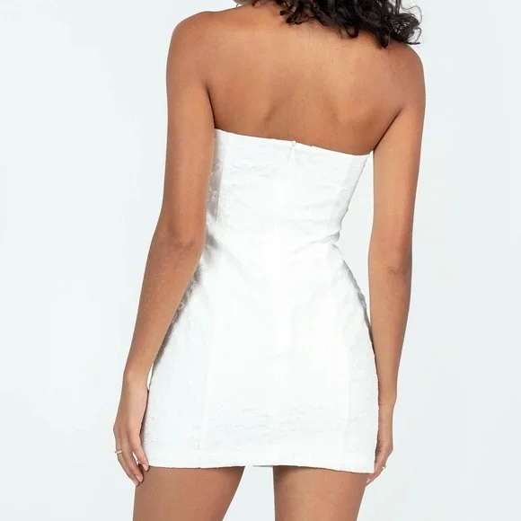 Princess Polly | Floral Flower Pattern Strapless Anja Mini Dress White - Picture 3 of 8